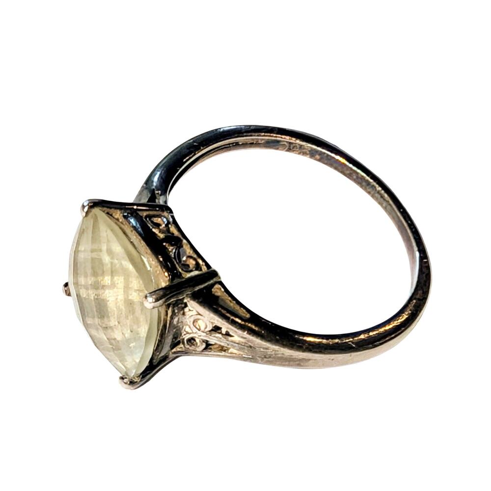 925 Sterling Silver Faceted Light Green Cushion Cut Gemstone Ring Size 8 - Picture 4 of 5